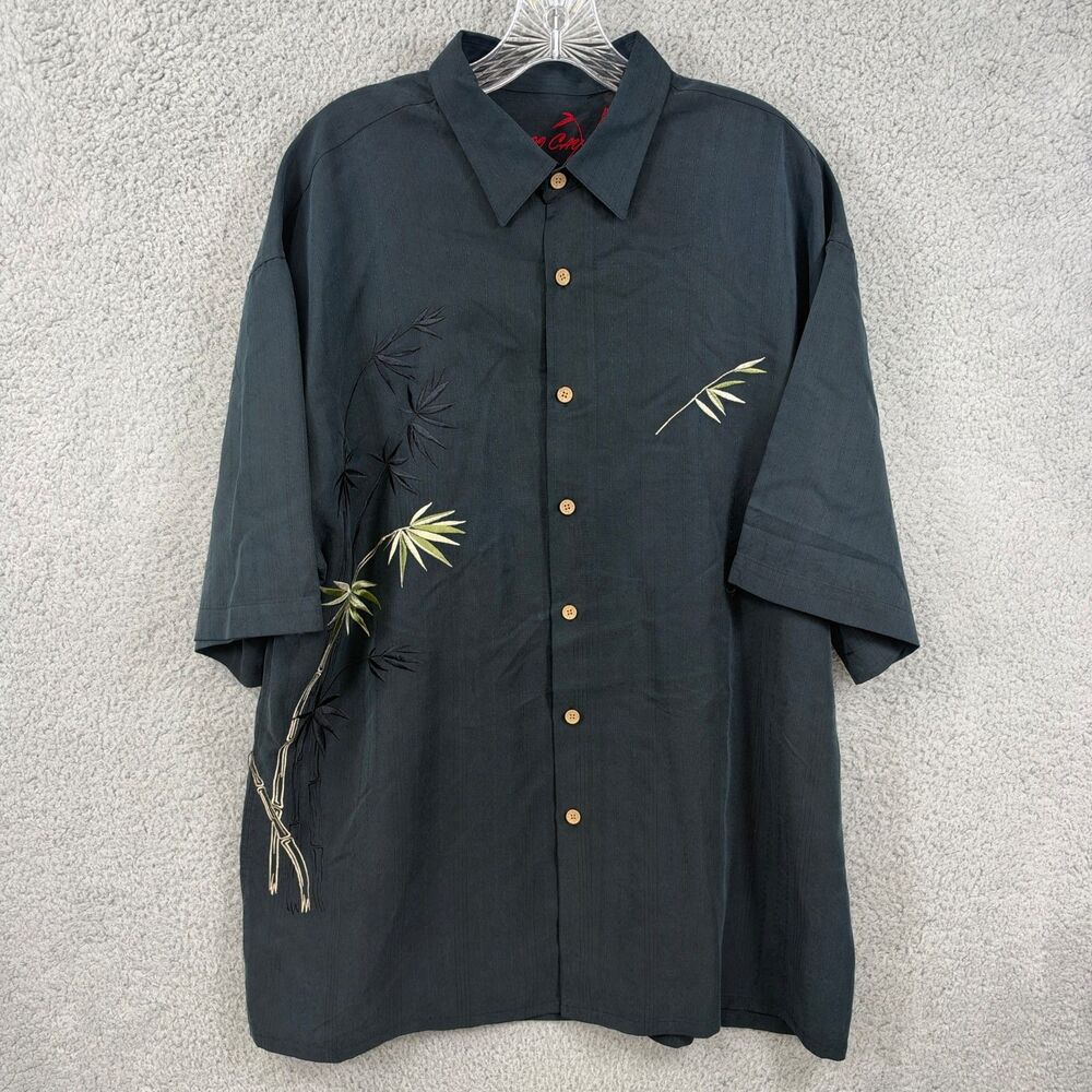 Bamboo Cay Camp Shirt Mens XL Charcoal Gray Bamboo Embroidered Short Sleeve